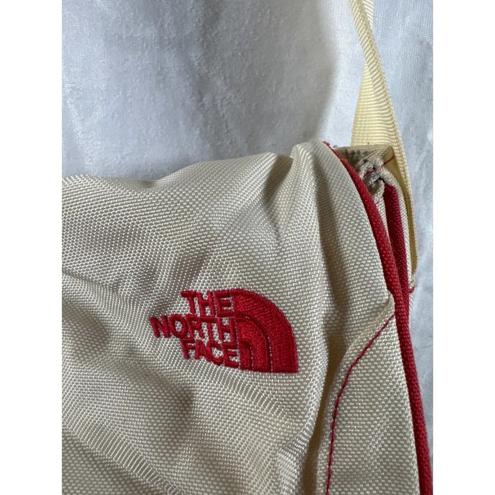 The North Face Messenger Bag Cream Red Ballistic Nylon Crossbody Flap Small